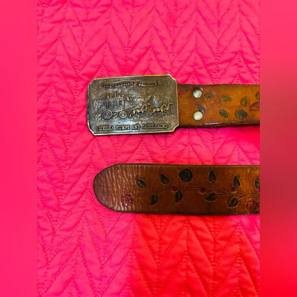 VINTAGE HANDMADE Brown Genuine Leather Belt with Buckle